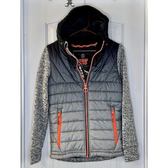 Superdry Men's Storm Hooded Hybrid Puffer Jacket, Size Small, Black Fade to Grey